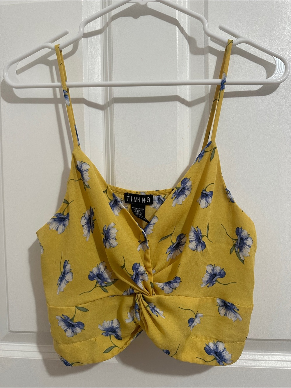 Timing Yellow & Blue Floral Twist-Front Crop Top - Size Small